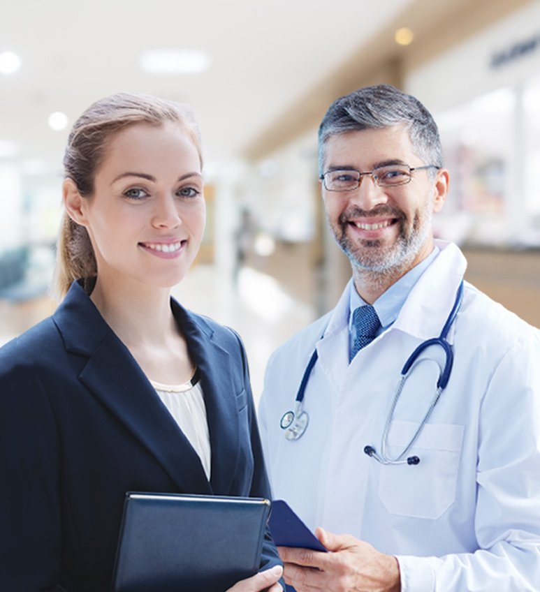 male doctor and female consultant